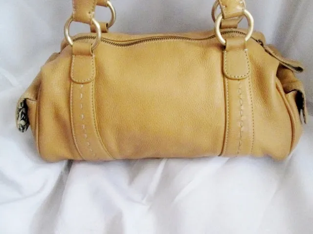 SIGRID OLSEN Leather Stitch Western Tote Bag Satchel Purse COGNAC BROWN M