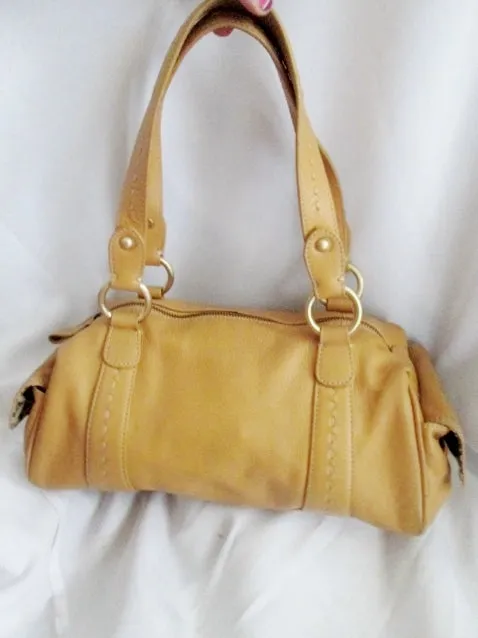 SIGRID OLSEN Leather Stitch Western Tote Bag Satchel Purse COGNAC BROWN M