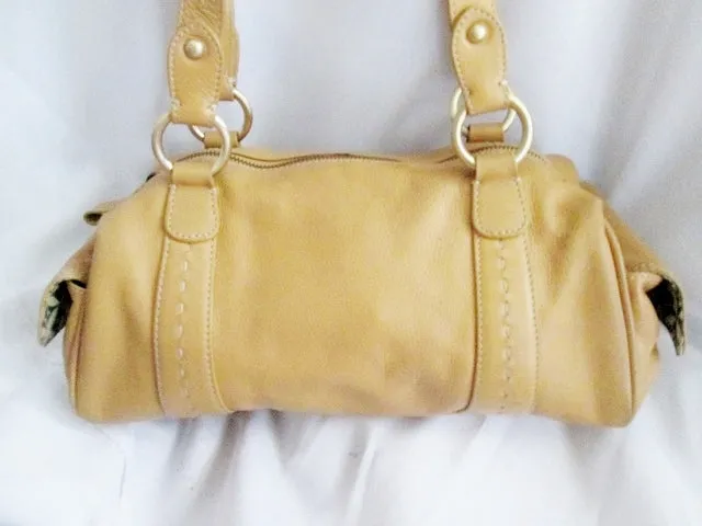SIGRID OLSEN Leather Stitch Western Tote Bag Satchel Purse COGNAC BROWN M