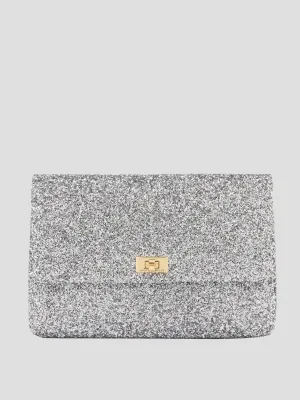Silver Valorie Clutch in Glitter