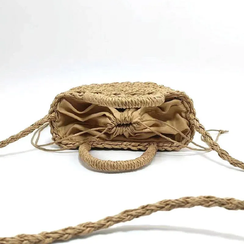 Sohiwoo Ladies Summer Small Cherry Pattern Straw Bags Women Macrame Handbag Handmade Crochet Straw Baskets Phone Bag