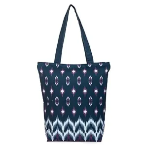Tikuli Polyester Durable Canvas Large Size Printed Tote Bag for Women with ZIP (Navy Blue -1)