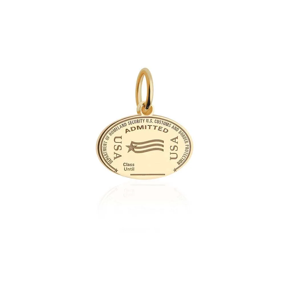 USA Passport Stamp Charm Solid Gold Mini