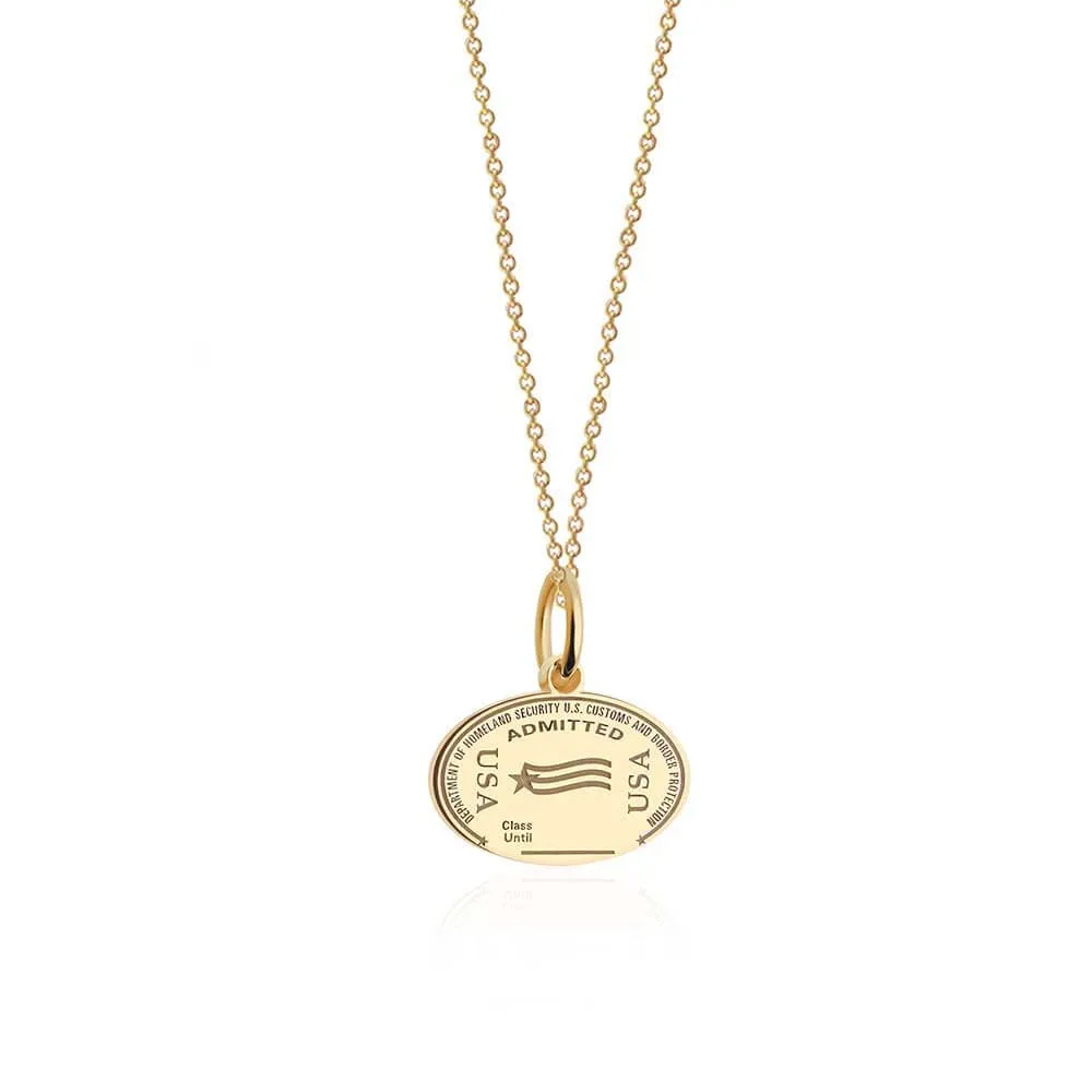USA Passport Stamp Charm Solid Gold Mini