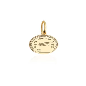 USA Passport Stamp Charm Solid Gold Mini