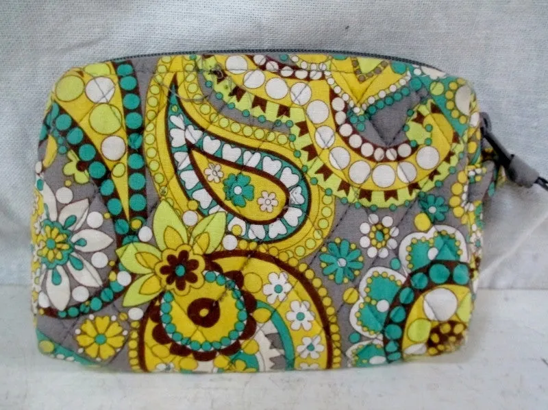VERA BRADLEY wallet organizer Zip Cosmetics Case Makeup Bag YELLOW BLUE