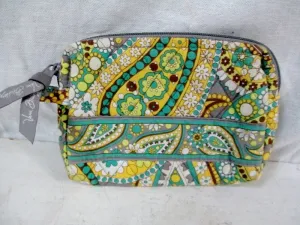 VERA BRADLEY wallet organizer Zip Cosmetics Case Makeup Bag YELLOW BLUE