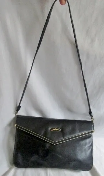 Vintage Handmade ETIENNE AIGNER Envelope Leather Flap bag Shoulder Purse BLACK