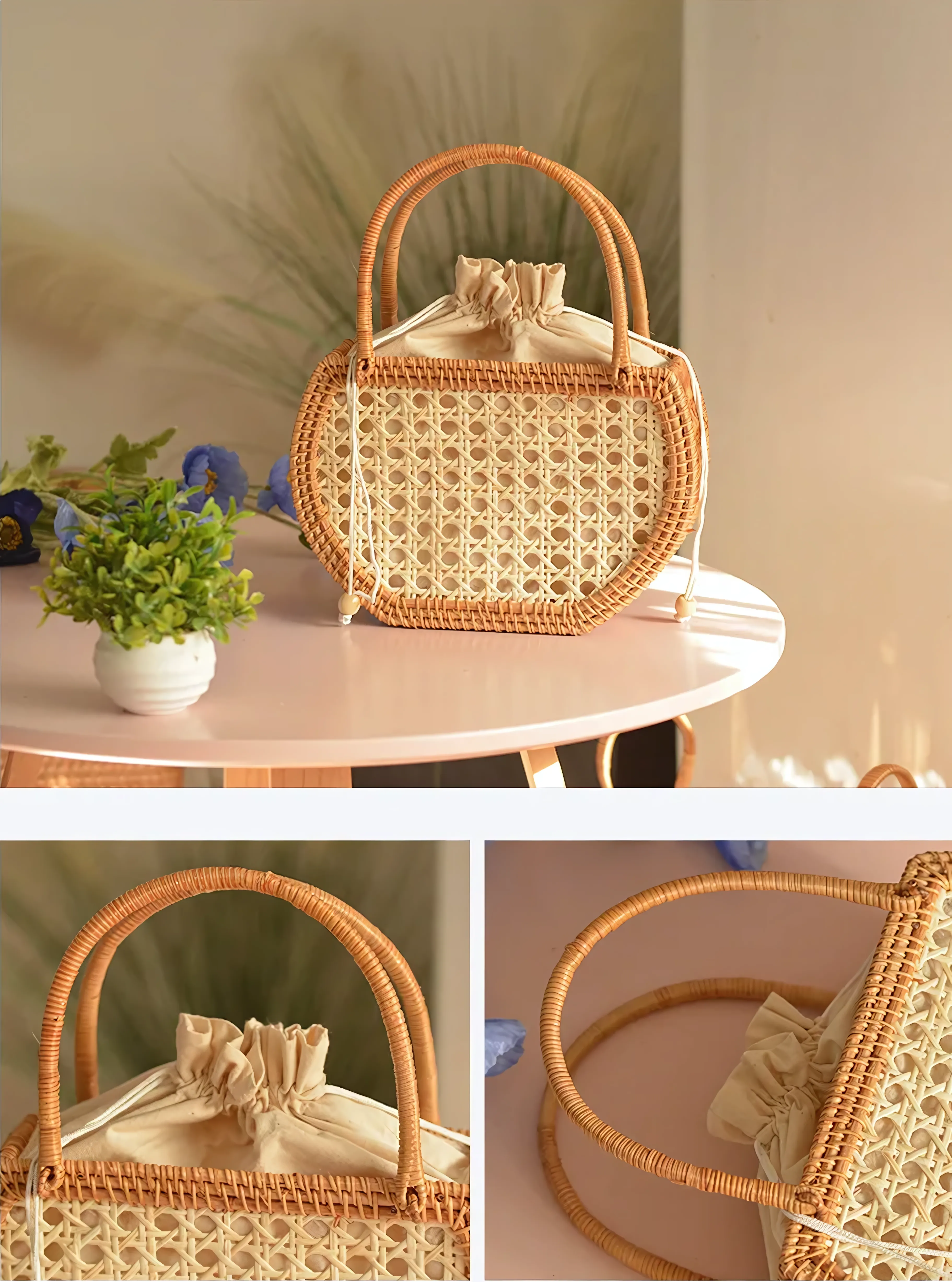 Vintage Luxury Hollow Rattan Basket Straw Bags