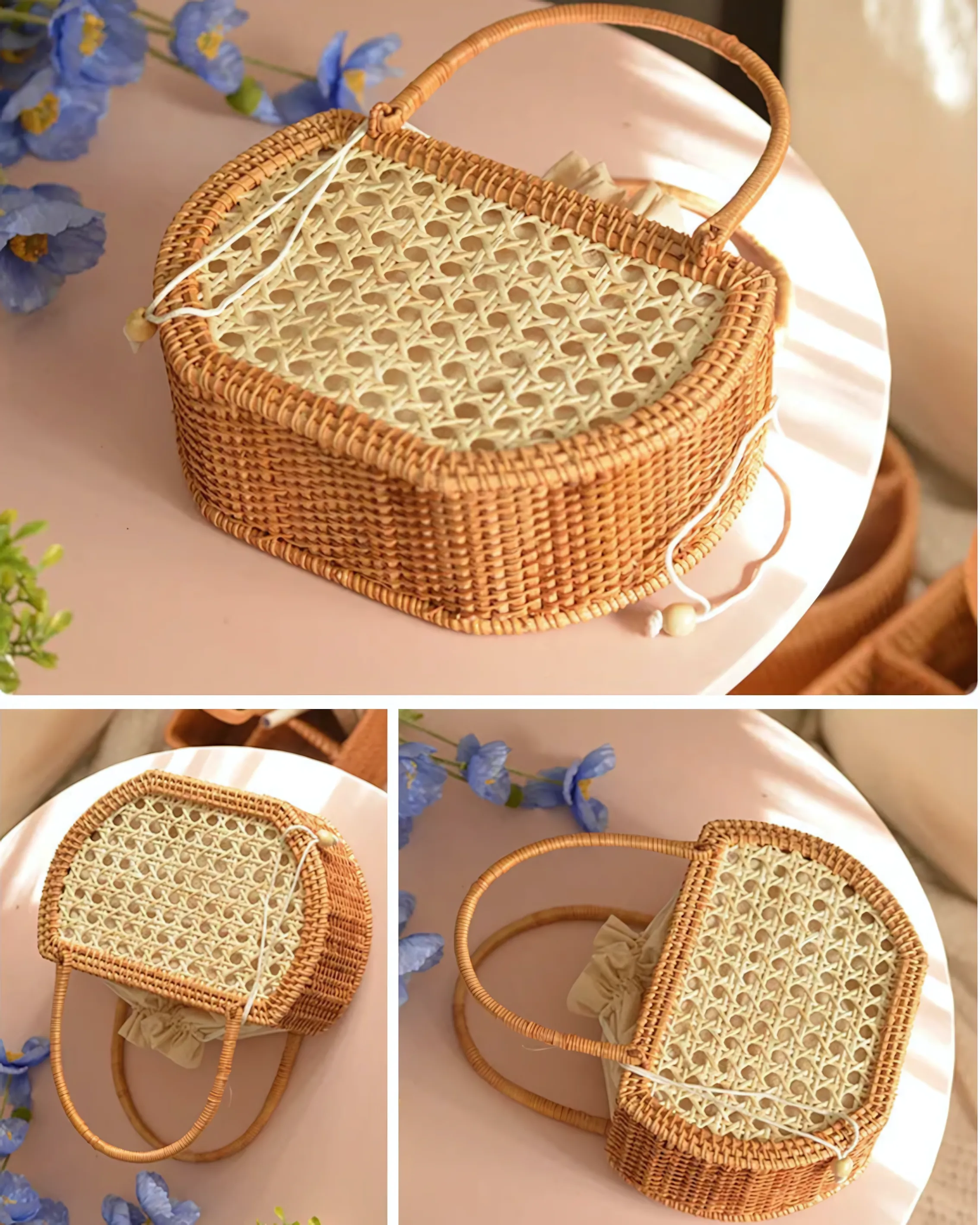 Vintage Luxury Hollow Rattan Basket Straw Bags