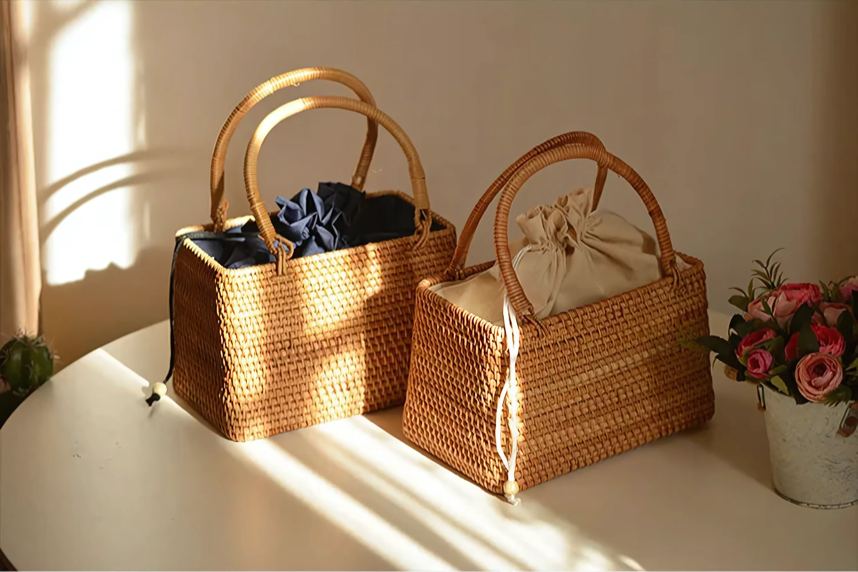 Vintage Luxury Hollow Rattan Basket Straw Bags