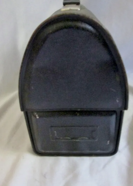 Vintage "V" THERMOS Tin Metal INDUSTRIAL LUNCHBOX Lunch Box BLACK Dome Retro