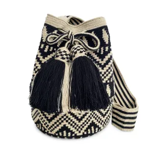 Wayuu Mochila Bag, Black Geo Design