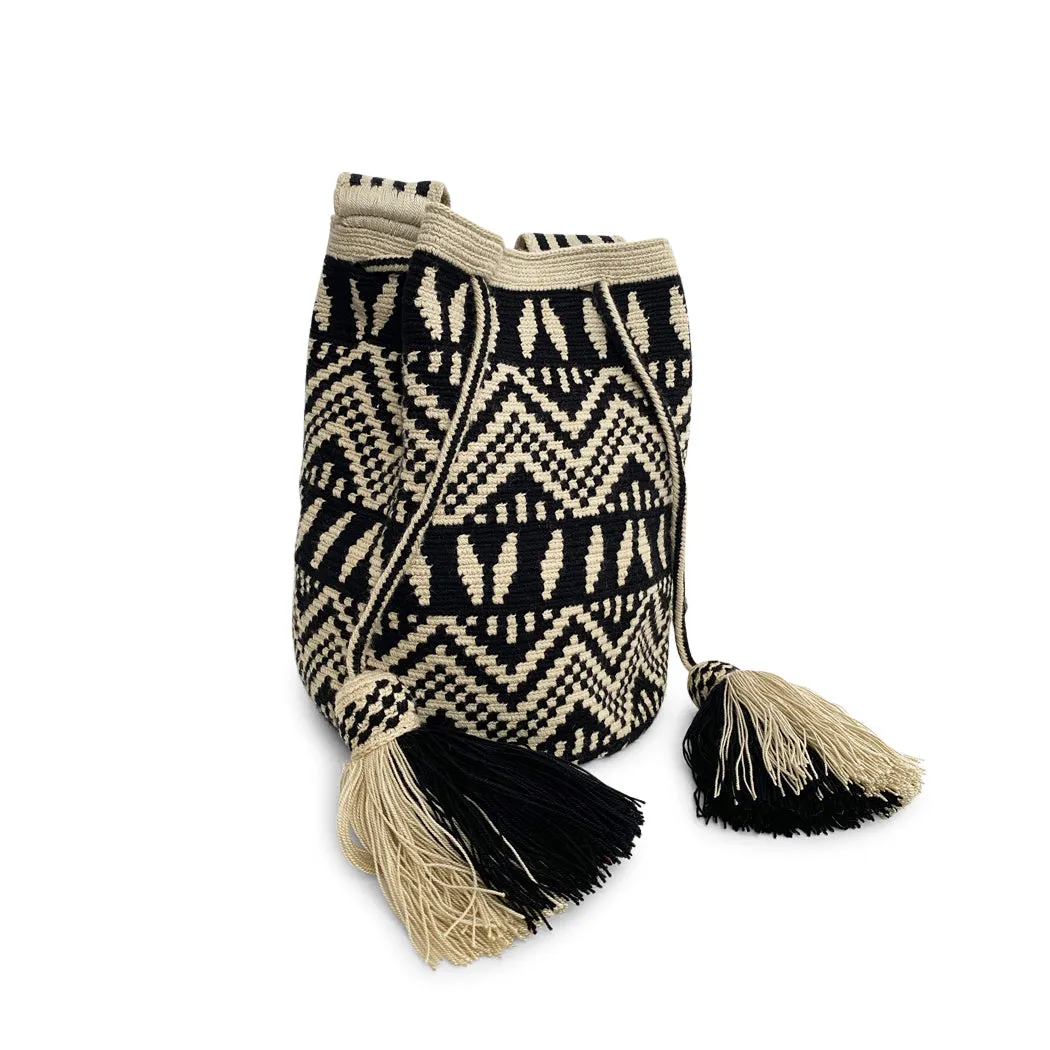 Wayuu Mochila Bag, Black Geo Design