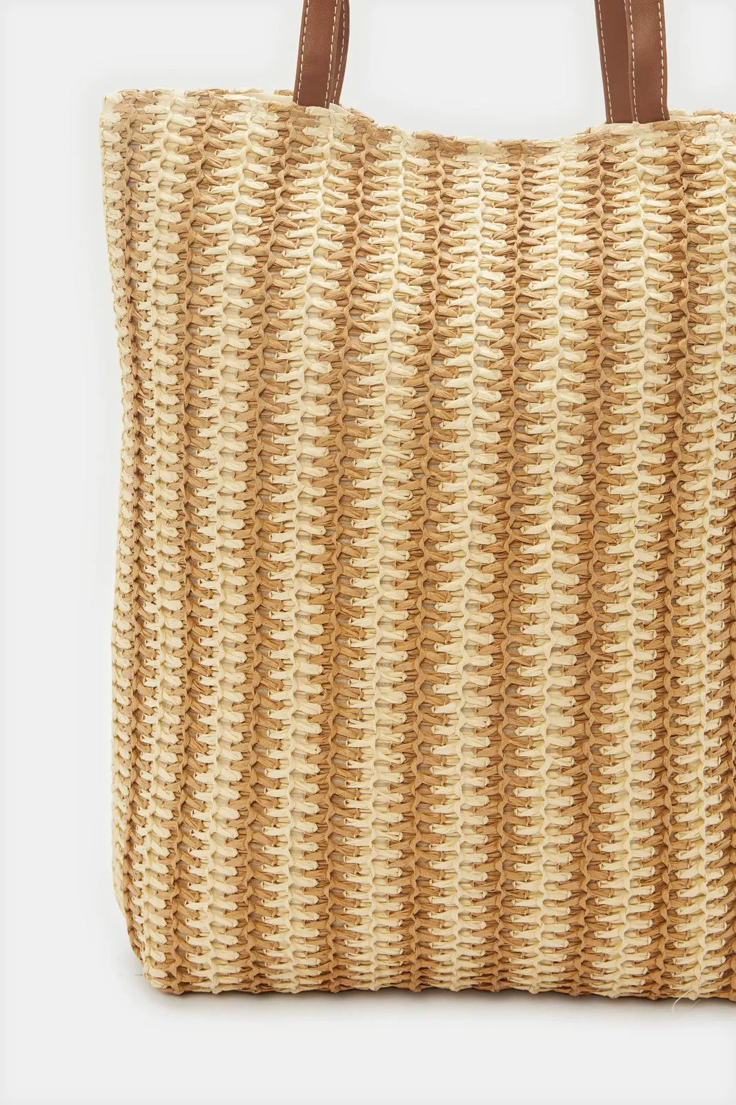Women Brown Striped Beach Bag
