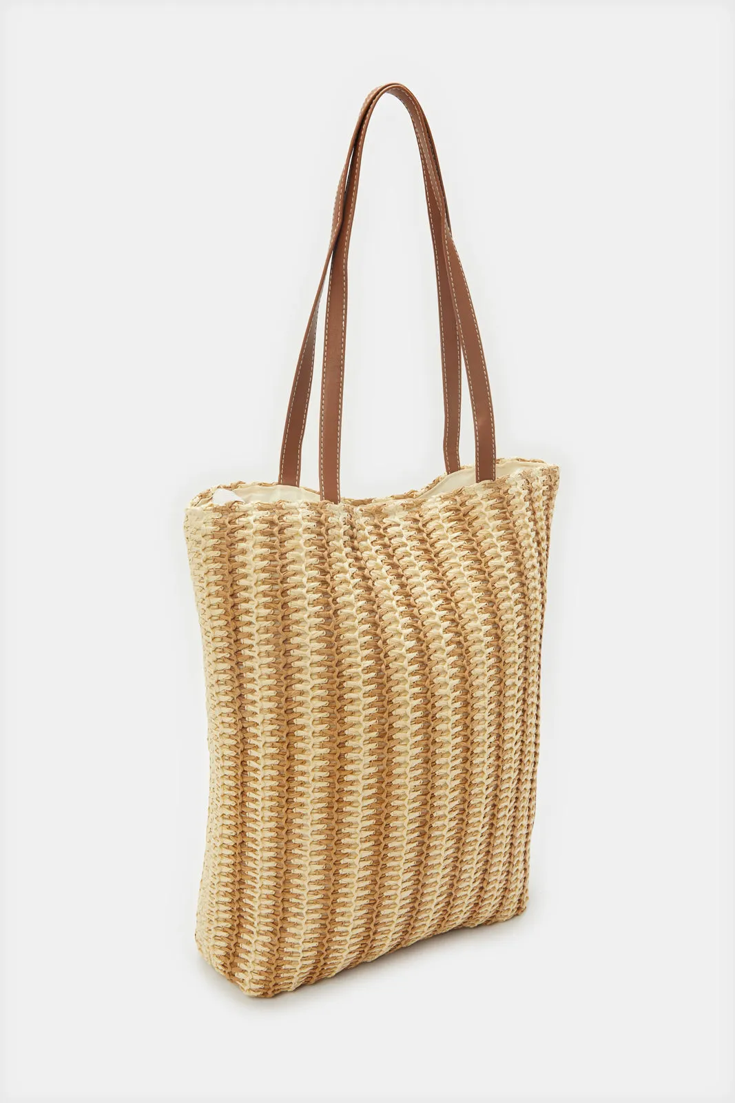 Women Brown Striped Beach Bag