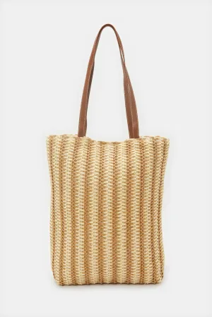 Women Brown Striped Beach Bag