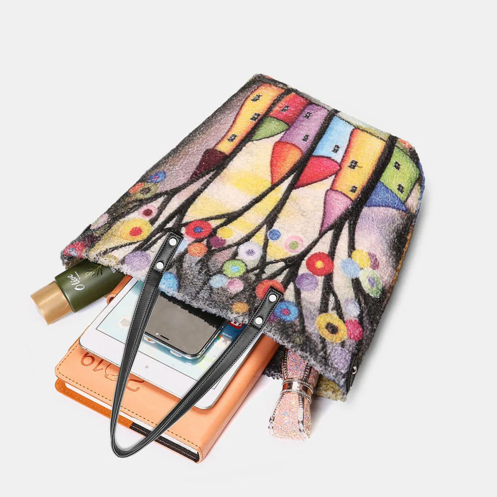 Women Colorful DIY Lamb Hair Bag Tote Shoulder