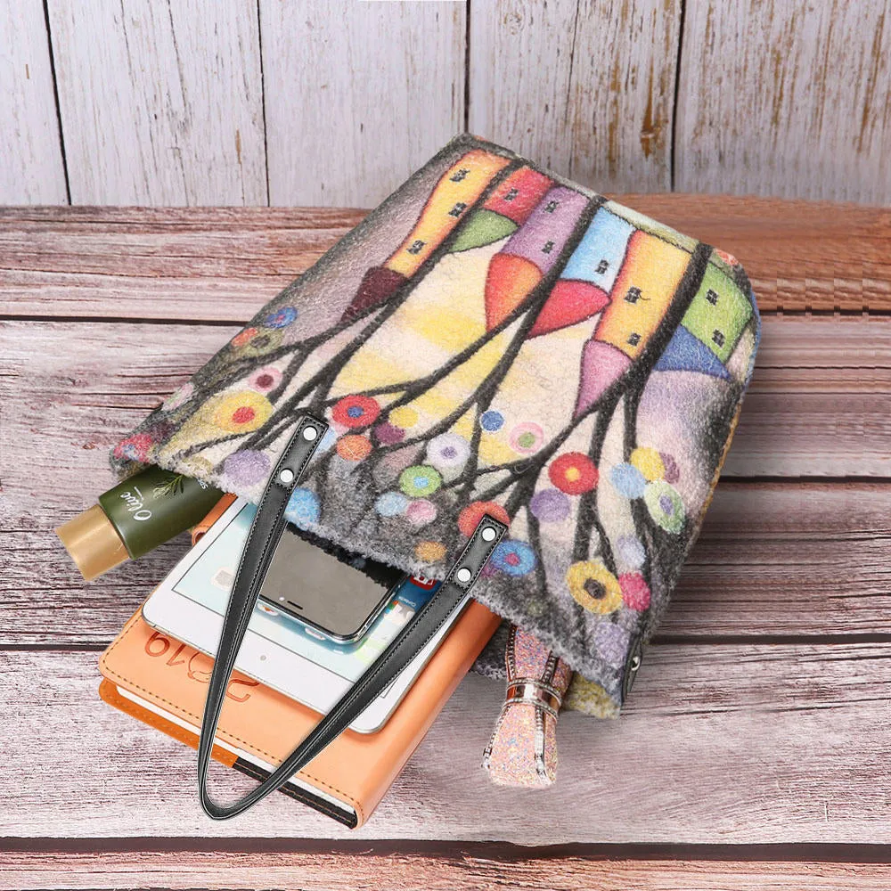 Women Colorful DIY Lamb Hair Bag Tote Shoulder