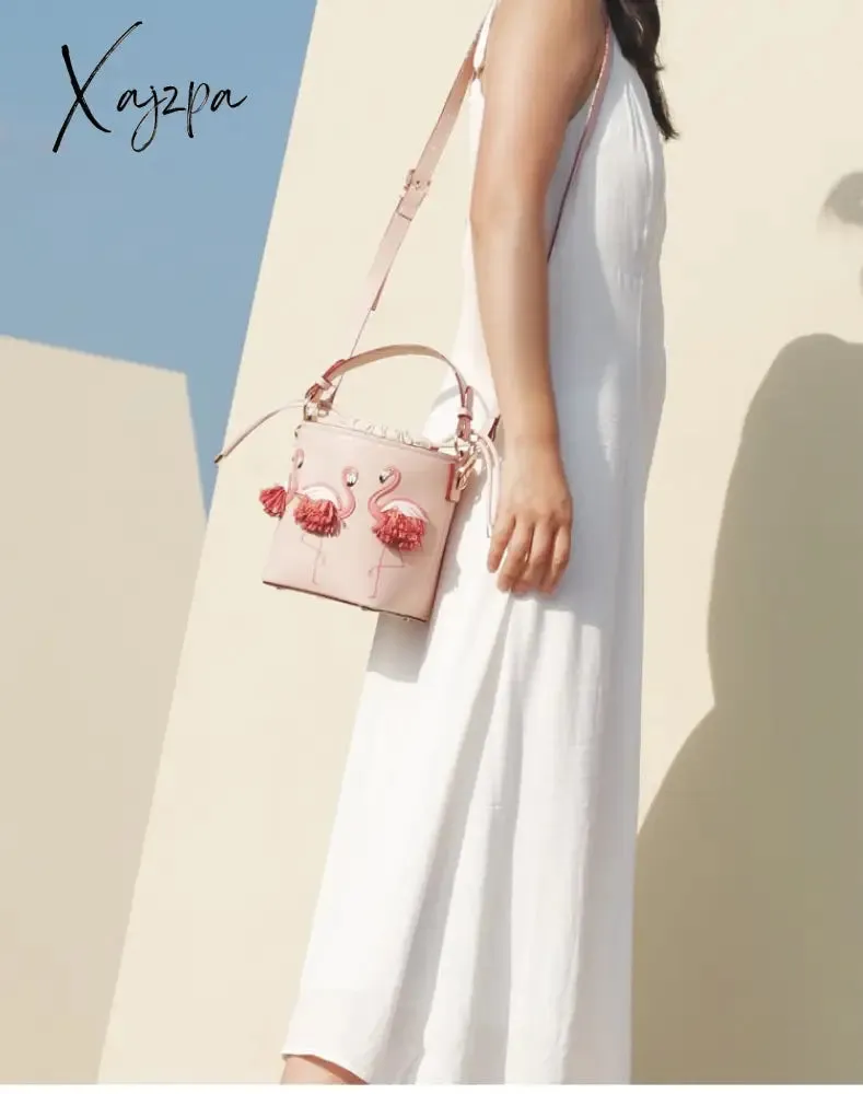 Xajzpa - quality Fashion Designer Fashion Flamingo Bucket bag Women PU Leaather Handbags Female Ladies Shoulder Bags sac a main femme Crossbody Bag